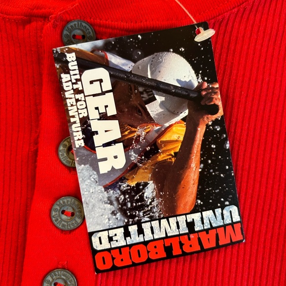 UNLIMITED MARLBORO MADE IN TAIWAN 100# COTTON RED HENLY MENS THERMAL SHIRT MED - Picture 4 of 5